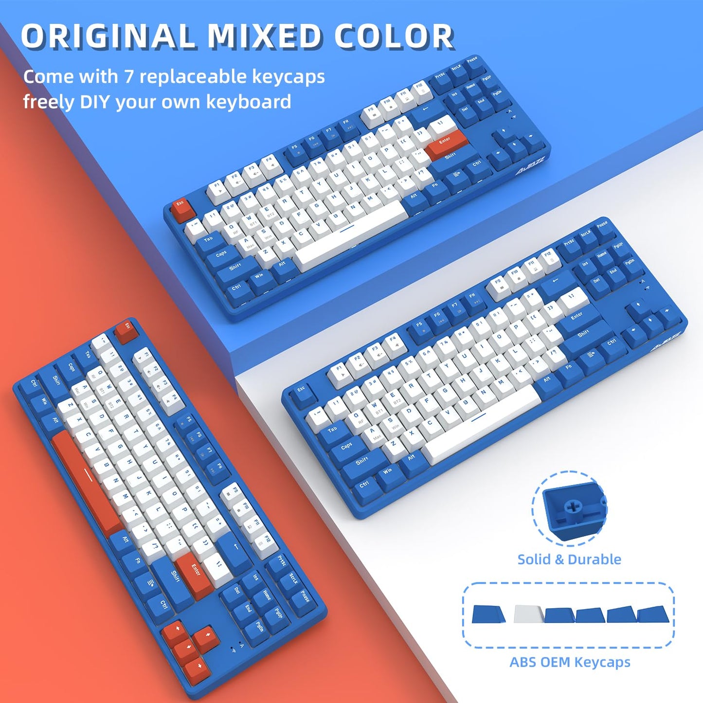 A.JAZZ Wireless Mechanical Keyboard, 87 Keys TKL Hot Swappable Bluetooth Gaming Keyboard, Dual Mode BT5.0/2.4G with Detachable Frame, USB Hub OEM Keycaps Custom Keyboard for PC MAC PS4(Red Switch)