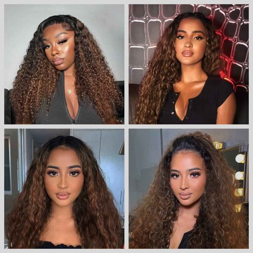 Unprocessed Brazilian Virgin Human Hair #1b/30 Lace Frontal Pre Plucked with Baby Hair (16inch) - Deep Wave Ombre, Ear to Ear Transparent Lace Frontal Closure, 13x4