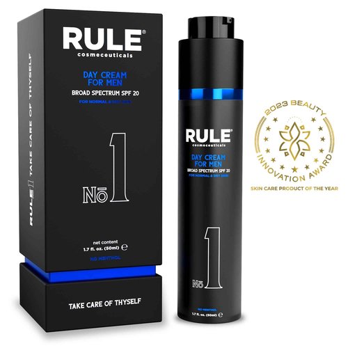 RULE COSMECEUTICALS No.1 Day Cream for Men, 10-in-1 Anti-Aging Face Moisturizer to Reduce Wrinkles & Dryness, SPF 20, Collagen, Vitamins B, C & E - Normal & Dry Skin - No Menthol, 50 mL