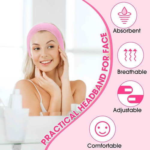 Tigeen 80 Pcs Spa Headband Bulk Adjustable Facial Headbands for Women Skincare Makeup Shower Hair Wraps for Washing Face(White Pink)