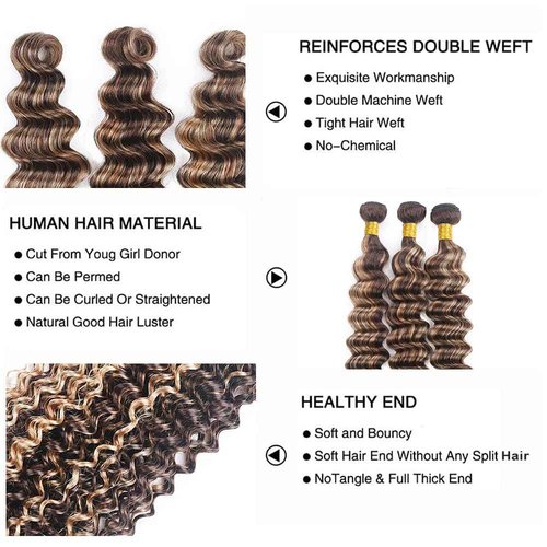 Highlight Bundles P4613 Loose Deep Wave Human Hair Bundle Ombre Brown 3 Bundles 28 28 28 Inch Two Tone Chocolate Brown Mixed With 613 Blonde Bundle 300G