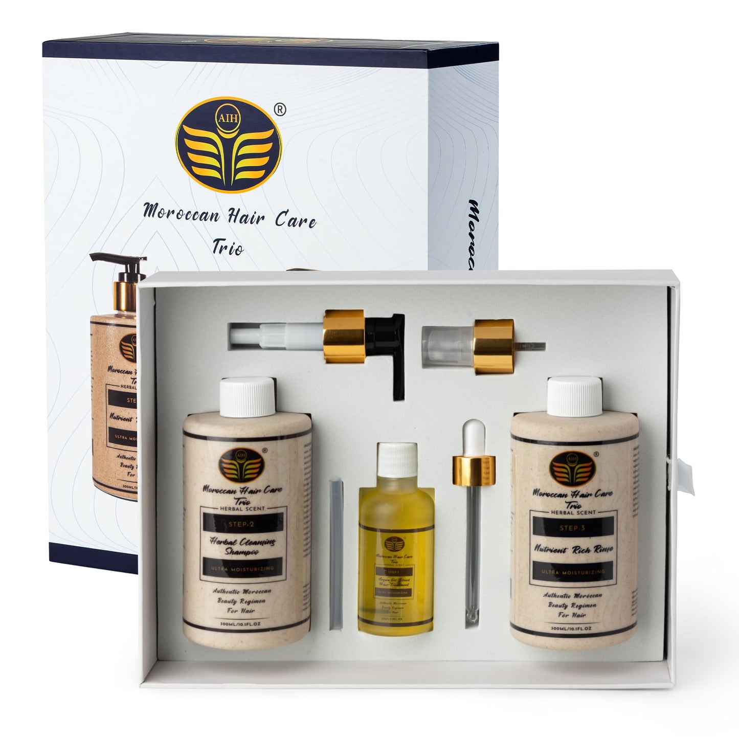 Moroccan Oil Hair Care Trio – Premium 3-Step Argan Oil Hair Treatment Kit for Scalp & Follicle Health – Herbal Shampoo, Leave-In Rinse & 30+ Botanicals – Sulfate-Free, Dermatologist Approved