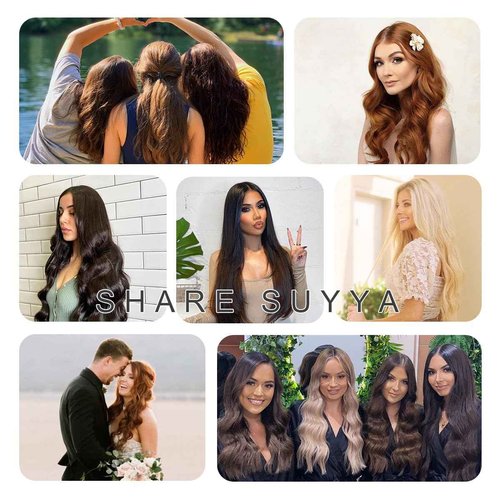SUYYA Real Human Hair Clip in Extensions - Straight, Double Weft Natural Black Hair - Clip ins 7pcs 120g (18 inches #1B Off Black)