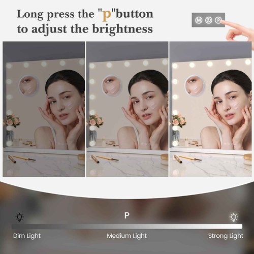 GAOMON Vanity Mirror with Lights, Lighted Mirror with 17 Dimmable LED Bulbs, Makeup Mirror with 3X Magnification, 3 Colors Modes,Touch Control, Metal Frame,White