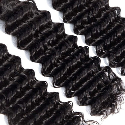 Human Hair Bundles Brazilian Hair Deep Wave One Bundles 28 Inch Unprocessed Virgin Human Hair Extensions Deep Curly Hair Weaves Bundles Natural Black Color for Black Woman (28'', Deep Wave Bundles)