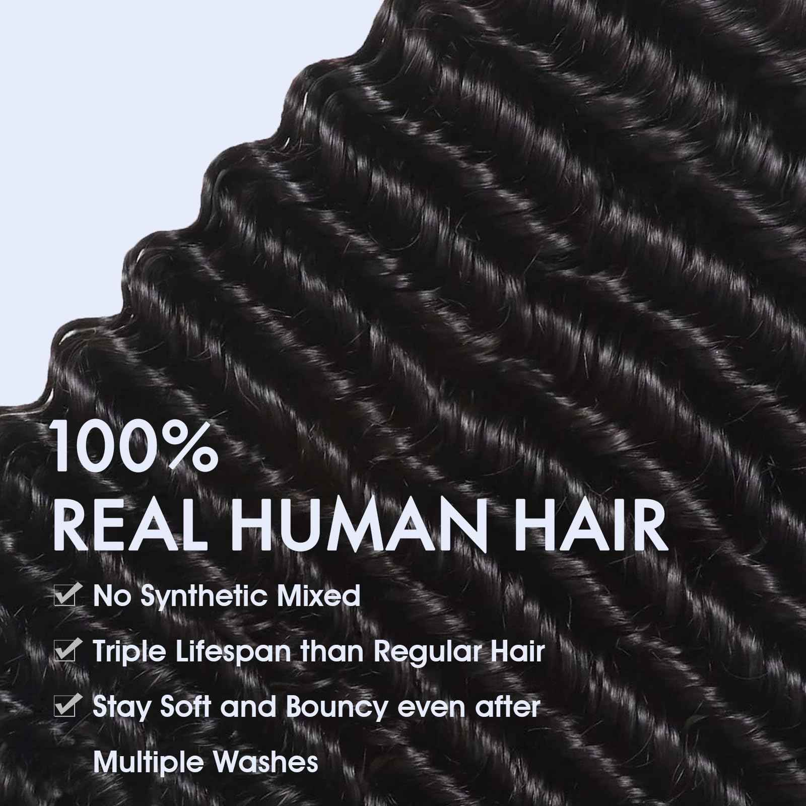 Human Hair Bundles 20 22 24 Inch Deep Wave Bundles Human Hair Curly 3 Bundle Deals 16A 100% Unprocessed Brazilian Raw Hair Weave Bundle Wet and Wavy Water Wave Human Hair Extensions Natural Black
