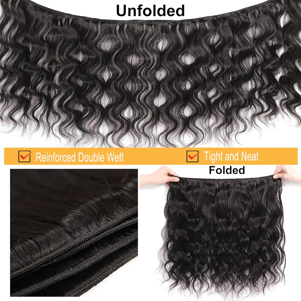 12A Body Wave Human Hair Bundles with Closure 18 20 22Inch Brazilian Body Wave 100% Unprocessed Virgin Human Hair Extensions 3 Bundles with 4x4 Lace Closure Free Part Natural Black Color