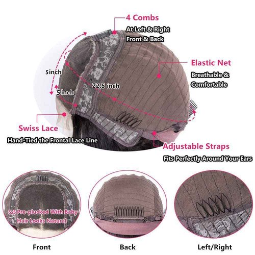 5X5 Closure Bob Wigs Human Hair Straight 8 Inch 5x5 HD Transparent Bob Lace Front Wigs Human Hair Wear and Go Glueless Wig Pre Plucked with Natural Hairline Short Bob Lace Closure Wigs for Black Women