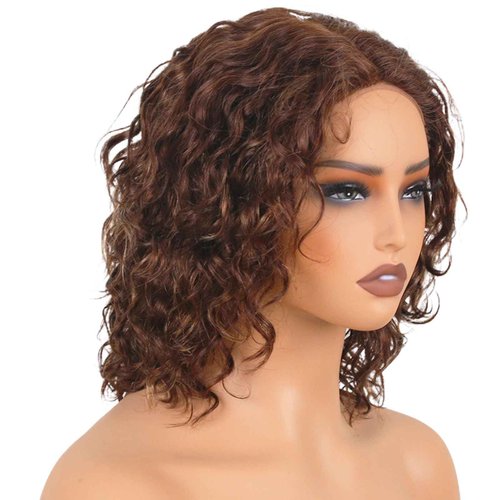 ManeMajesty Ombre Curly Wave Lace Front Wigs Wear and Go Glueless Wigs Human Hair Pre Plucked Pre Cut Wet and Wavy Lace Front Wig180% Density T Part Honey Blonde and Brown Mixed Wig(FS4/27,12inch)