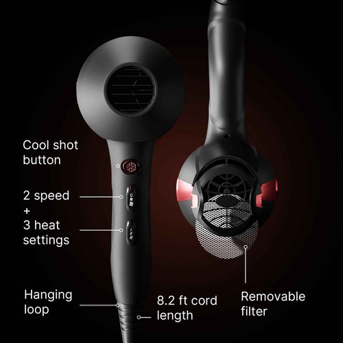 TREZORO Professional Blow Dryer for Women – Ionic Hair Dryer 2000W for Salon & Personal Use – Powerful, Fast & Quiet Drying for Curly Hair, Unwanted Frizz – Design for Travel – 8.2ft Cord – Black