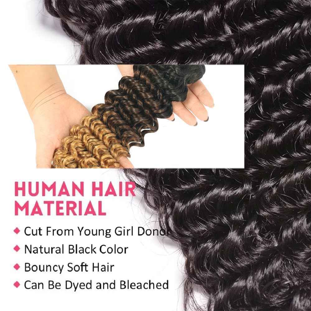 GOSSVOL Deep Wave Bundles with Closure Human Hair 20 22 24 inch Wavy Curly Hair Extensions 5x5 HD Lace Closure Free Part 100% Unprocessed Virgin Hair with Closure