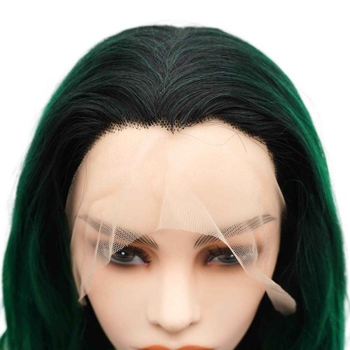 LUSHY BEAUTY Hair Synthetic Lace Front Wig Wavy Long 26inch Dark Root Green Ombre Heavy Density Heat Resistant Realistic Wig