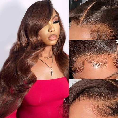 Yumkot 26Inch Chocolate Brown 13x6 Body Wave Lace Front Wigs Human Hair Pre Plucked 180% Density HD Full Lace Frontal Wigs with Baby Hair Colored Wigs for Women
