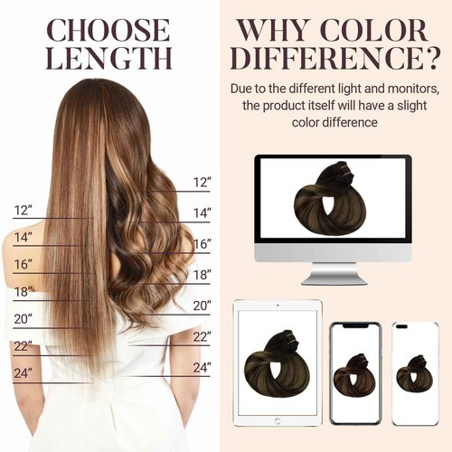 MAXITA Human Hair Clip in Extensions,80g 20 Inch 7pcs, Balayage Dark Brown Mixed Chestnut Brown Hair Extensions Clip in Human Hair Remy Hair Extensions Natural Straight Thick Hair