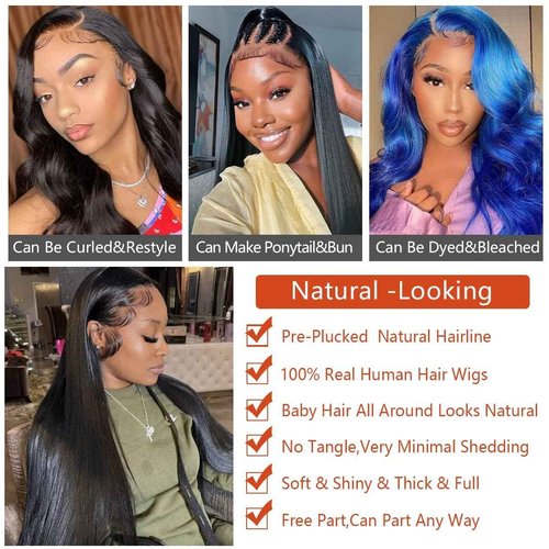 Sogram 13x6 Lace Front Wigs Human Hair Pre Plucked 180% Density Straight Glueless Wig HD Transparent Human Hair Lace Front Wigs with Baby Hair Lace Front Wigs for Black Women (28 Inch)