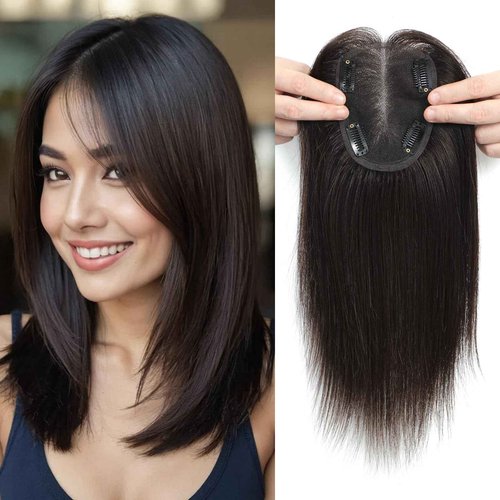 HOLFWALF Hair Toppers for Women Real Human Hair Topper for Women with Thinning Hair 12inch 4x4.8 Large Swiss Base Hairpieces (Dark Brown)