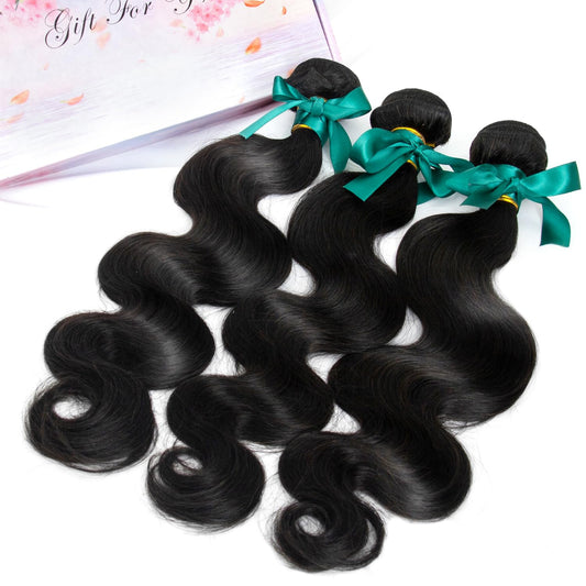 KRN Body Wave Bundles Human Hair 12 14 16 Inch 14A Raw Human Hair Bundles 100% Unprocessed Brazilian Virgin Hair Body Wave Bundles Natural Color