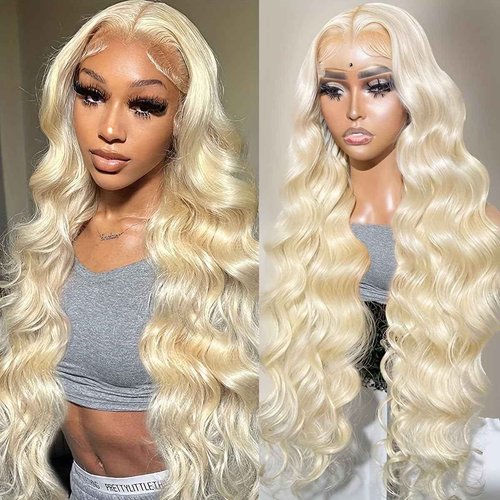 NANTLIY 613 Lace Front Wig Human Hair 13x4 HD Transparent Blonde Lace Front Wigs Human Hair 24inch Blonde Body Wave Lace Front Wigs Human Hair Pre Plucked Glueless Blonde Wig Human Hair 180% Density
