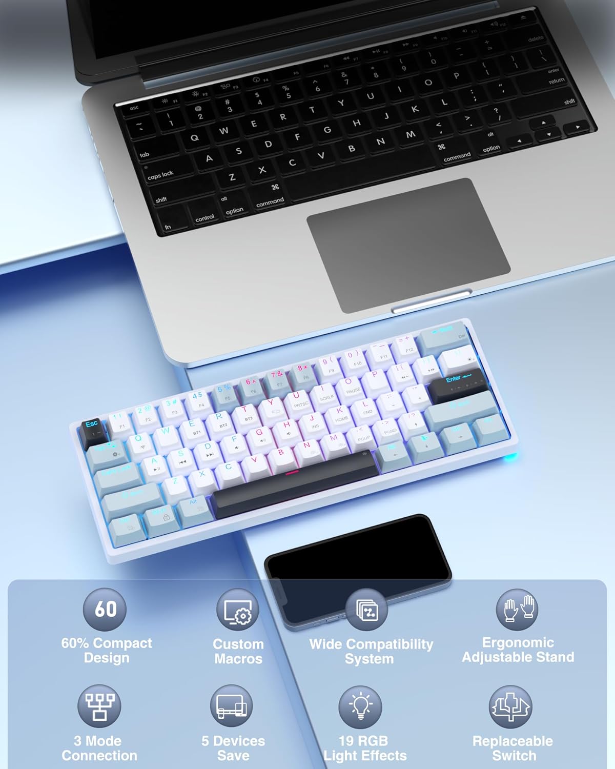 60 Percent Keyboard and tri Mode Wireless Gaming Mouse