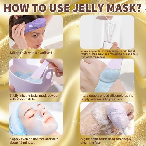 Ouhans Jelly Mask Set,Hyalorunic Acid Jelly Masks For Facials Professional,24k Hydro Jelly Mask, Jelly Face Mask, Facial Mask Mixing Bowl Set And Headband, Gift set for women'sDay, Skin care set