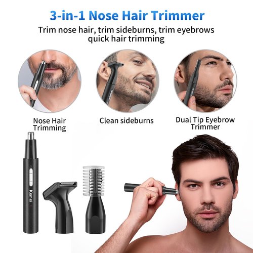 KEMEI Professional Hair Clippers for Men, Cordless Barber Clipper Beard Trimmer Foil Shaver Nose Eyebrow Ear Trimmer Set, USB Charging Complete Electric Hair Cutting Grooming Kit with 11 Guide Combs