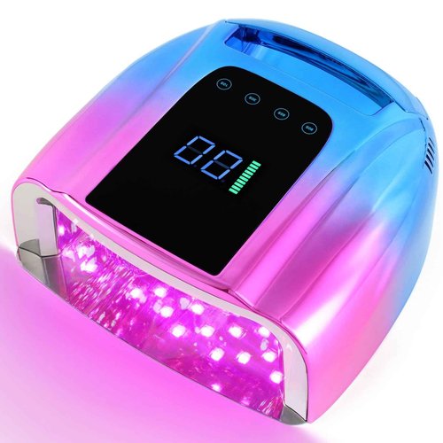 Professional Rechargeable 96W UV LED Portable Cordless UV Light for Nail Lamp Machine with Metal Base, Auto Sensor and 4 Timer Settings, Salon Quality UV Nail Light(Blue&Purple)