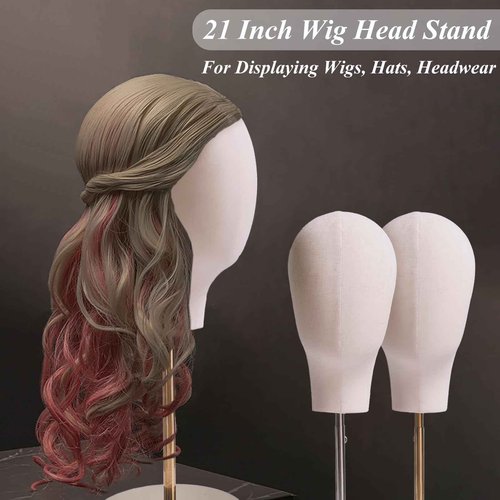 CHADWICK Wig Head Stand with Mannequin Head, 21 Inch Wig Stand, Fabric Head Hat Stand, Manikin Head Block, Wig Holder Head for Wig Styling, Displaying, Making, Retractable Pole, Height 19-24 Inches