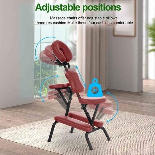 FDW Portable Massage Chair, Tattoo Chair, Foldable Spa Massage Chair, High Density Foam Height Adjustable SPA Salon Chair, Facial Brace for Customers with Backpack (Burgundy)