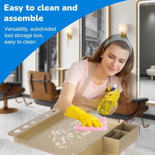 Salon Rolling Tray on Wheels with Adjustable Height - Salon & Spa Service Tray for Hair Stylist, Tattoo & Dental Use (Gold)