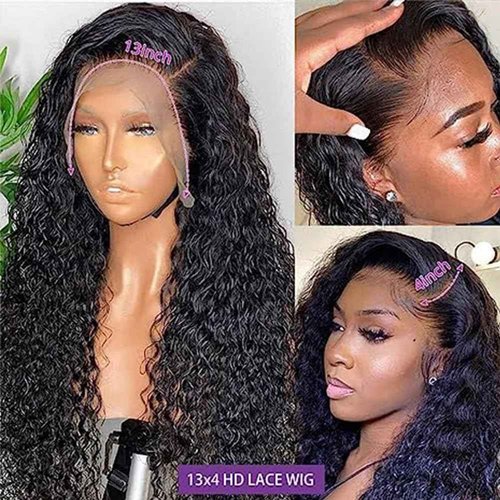 Glueless Wigs Human Hair Pre Pluck 180% Density 13x4 Wet and Wavy Water Curly HD Lace Front Wigs Human Hair Pre Pluck with Baby Hair Wigs for Black Women (28inch）