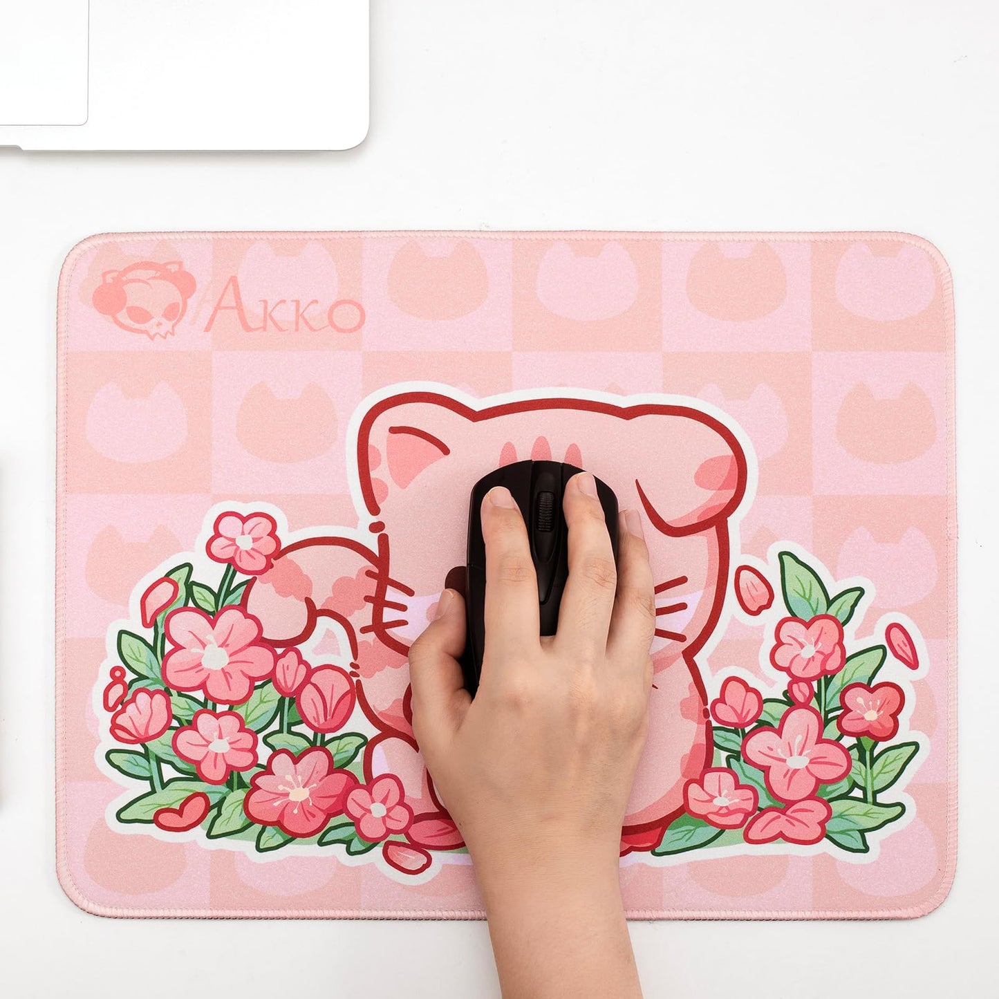 Akko Gaming Mousepad, Cat Theme Pink Keyboard Computer Mouse Pad Desk Mat with Stitched Edges, 14.17 x 11.02 in Anti-Slip Durable Rubber Base for Home Office Gaming Work