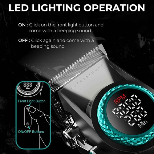 VGR 001 Professional Hair Clippers for Men, Cordless Barber Clippers for Hair Cutting, Carbon Steel Blade Hair Trimmers for Barbers, 9000RPM, LED Display, Black