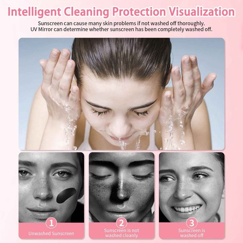 DESCHEN 2500mAh Rechargeable UV Camera UV Mirror for Sunscreen Test, 4 Inch Portable Double-Sided Travel Smart UV Lens Compact Detection Makeup Sunscreen Testing Camera Mirror, Skin Sun Protection