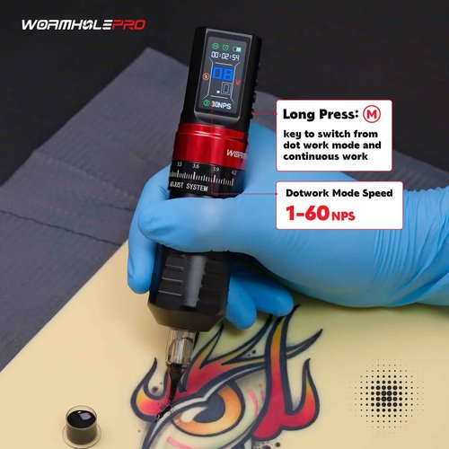 WORMHOLEPRO Aluminum Alloy Tattoo Gun with Adjustable Tattoo Pen Stroke, Tattoo Kit with Dotwork Mode, Memory Function, Complete Beginners Kit and Professional Tattoo Artists - Compact/Lightweight