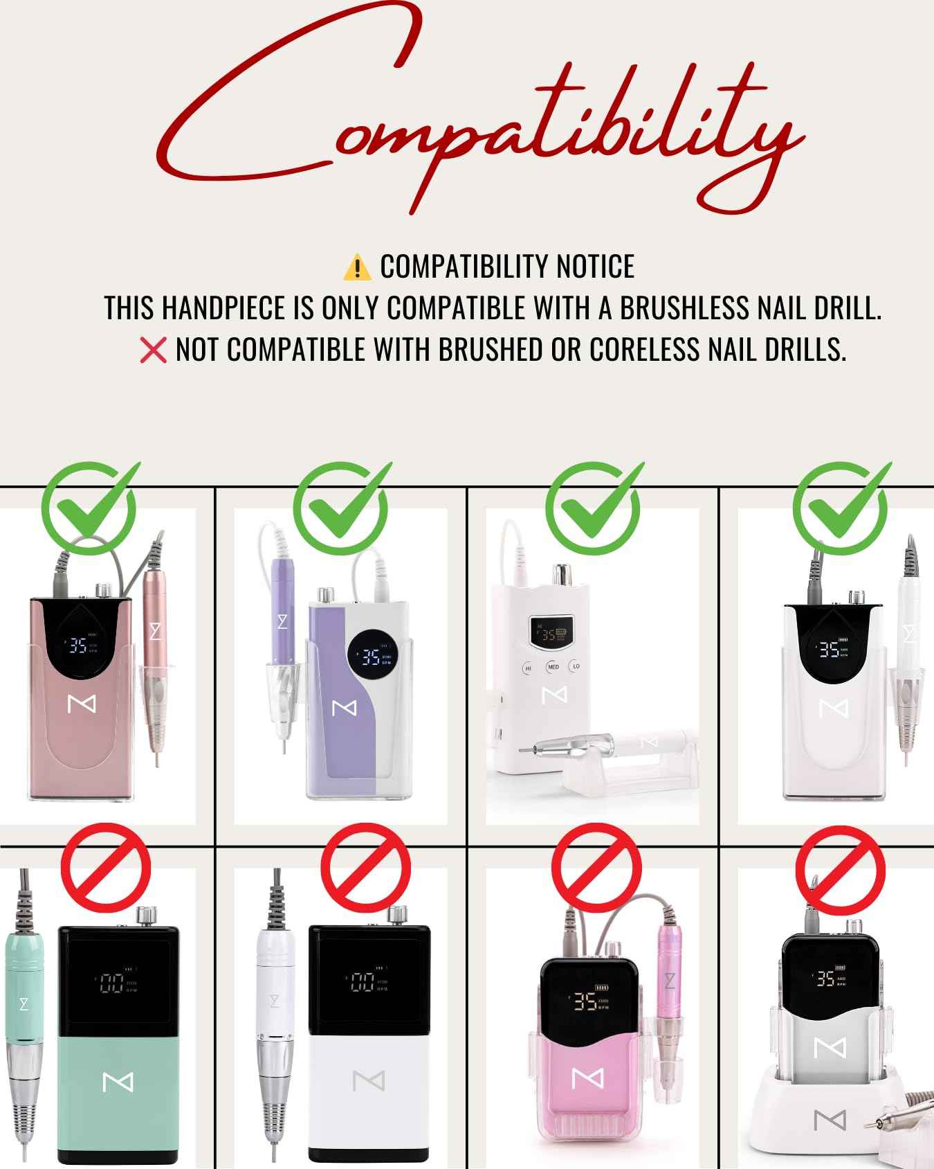 M - Max Brushless Motor Nail Drill Handpiece Only - 35K RPM | Machine Not Included | Compatible with M Brushless Nail Drill System (Handpiece - Rose Gold)