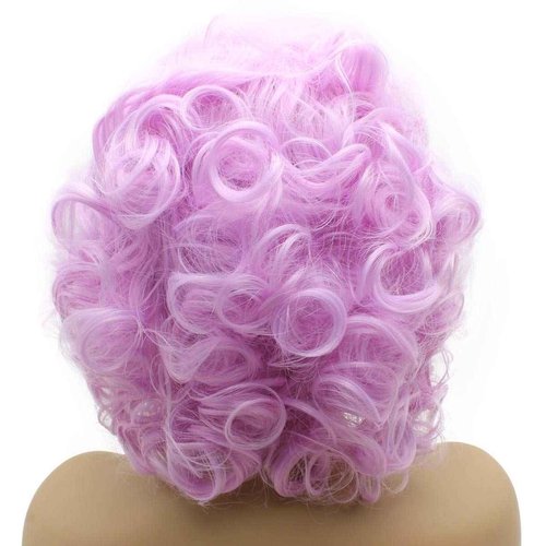 Iwonawig Short Curly Pastel Purple Wig Synthetic Lace Front Heat Resistant Fiber