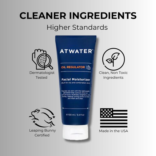 ATWATER Oil Regulator Men's Face Moisturizer, Oil Control Complex with Salicylic Acid and Niacinamide, Lightweight Unscented Formula for Oily Skin - 3.4 oz (2-Pack)