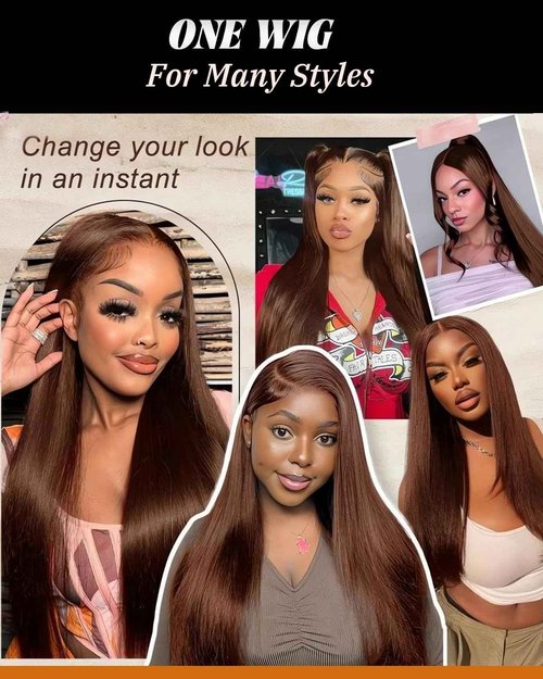 Sherico Chocolate Brown Wigs Lace Front Human Hair Glueless 13x6 Transparent Lace Front Wigs Human Hair 180% Density Colored #4 Light Brown Wear and Go Pre Plucked Wig HD Lace Frontal Wigs for Women