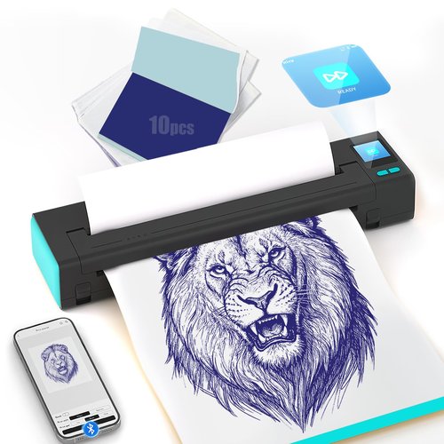 XR3 Tattoo Stencil Printer, Tattoo Printer with LED Display & 10 Pcs Transfer Paper, Portable Thermal Tattoo Printer, Bluetooth Transfer Machine, Stencil Printer Compatible with Phones Pad, Blue