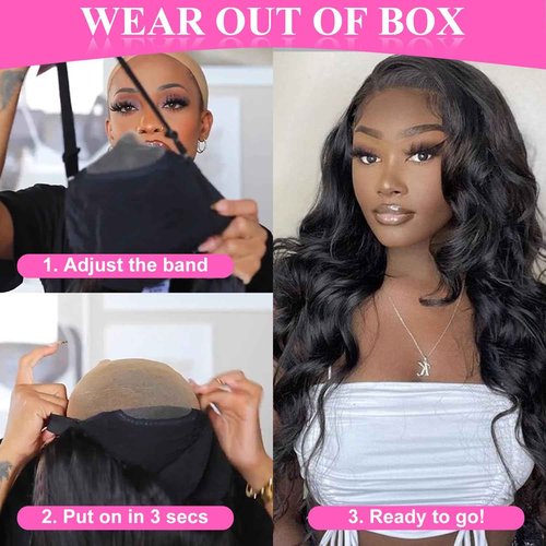 Uveous Wear and Go Glueless Wigs Human Hair Pre Cut HD Lace 5X5 Body Wave Lace Wigs Human Hair Pre Plucked 180% Density 3 Seconds to Wear Glueless Wigs for Beginners 28 Inch, Black