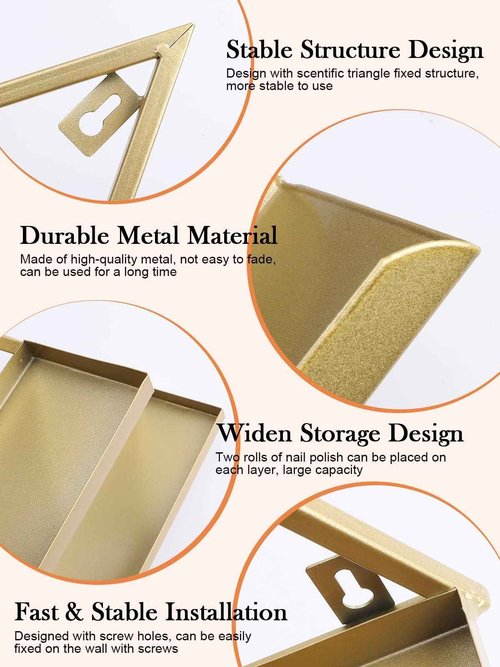 Lorvain Metal Wall-mounted Nail Polish Storage Racks 5 Tiers Gold Triangular Display Rack Cosmetic Display Cases Lipstick Perfume Wall Shelf Essential Oil Organizers for Home Spa Nail Salon Shop