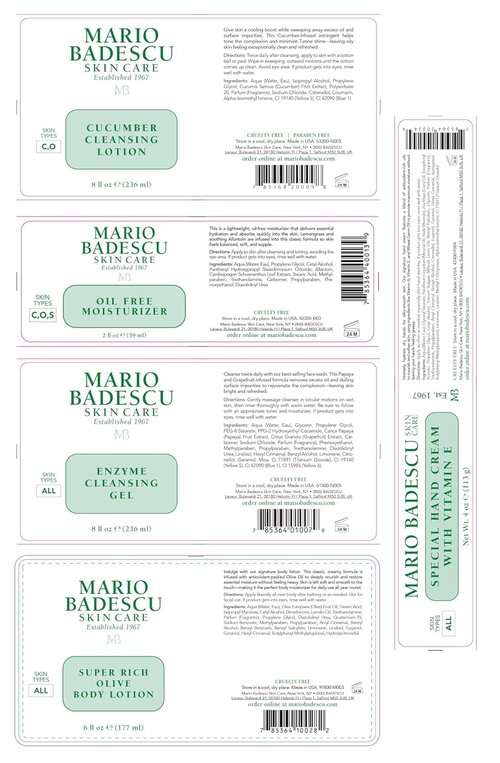 Mario Badescu MB Favorites Collection, Skin Care Gift Set Includes SPF 17 Moisturizer, Enzyme Cleansing Gel, Cucumber Cleansing Lotion, Hand Cream, Body Lotion, Cosmetic Bag & Compact Mirror