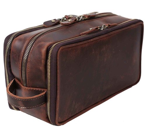 RC ROCKCOW Personalized Leather Toiletry Bag for Men Travel Shaving Dopp Kit-Large Cosmetic Bags Toiletries Bathroom Organizer (Coffee(full grain leather))