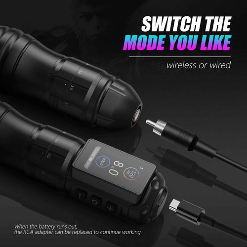 Kiss Of Dragon 'TRAVELER-T2' Cordless Tattoo Machine Adjustable Pen Strokes with 42mm Grip Pen Extra Professional 2000mAh Battery