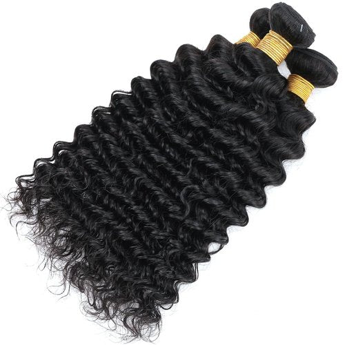 Michanliana Human Hair Bundles 14 16 18 Inch Deep Wave Bundles Human Hair 12A Raw Unprocessed Virgin Quick Weave Hair for Black Women Natural Black Color