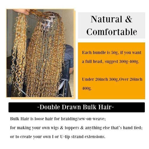QTHAIR Brazilian Virgin Human Hair 16A Deep Wave Braiding Hair 1 Bundle 24 Inch Deep Wave Bulk Human Hair #27(Honey Blonde) Bundles for Braiding