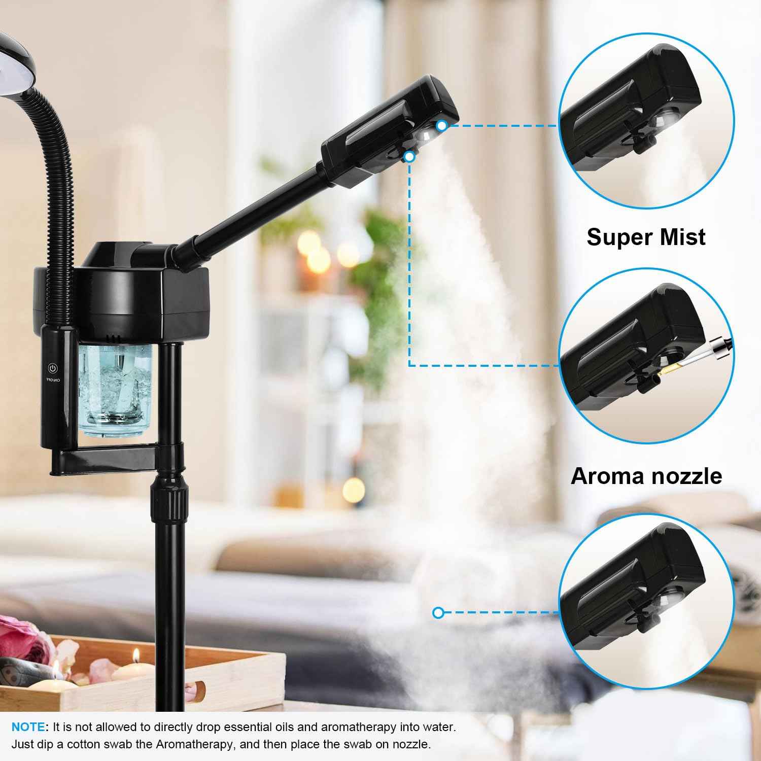 2 in 1 Facial Steamer Professional Ionic Face Steamer with 5X Magnifying Lamp&Adjustable Hot Mist Nozzle, Esthetician Facial Steamer Salon Spa Beauty Skin Care Equipment