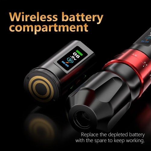 BIGWASP Z3 Wireless Rotary Tattoo Machine Pen, 6 Adjustable Stroke Lengths, 1,800mAh Battery with Extra Battery, Coreless Motor for Professional Artists - Black