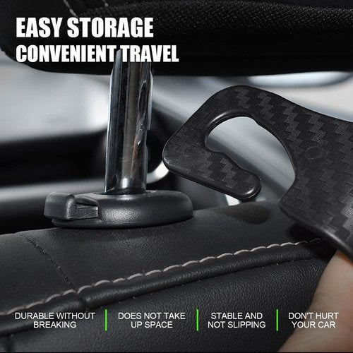 Hanemia Car Back Seat Headrest Hooks, 4 Pack Carbon Fiber Stylish Back Seat Hanger for Car Handbag Clothes Coats Grocery Bags, Car Interior Accessories (Carbon Fibre/Black)