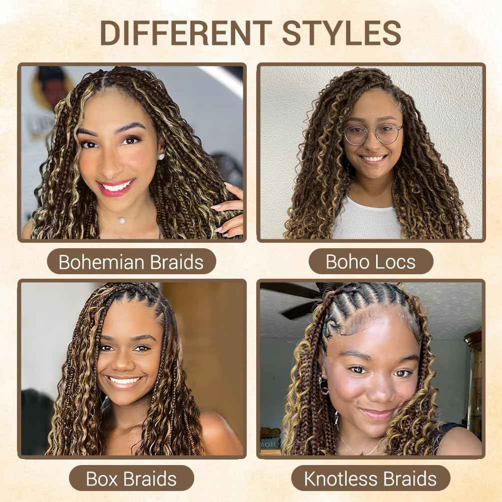 Human Braiding Hair for Boho Knotless Braids 2 Bundle 16 Inches 80g Deep Wave Bulk Human Hair for Braiding Hair Wet and Wavy 10A Brazilian Virgin Human Hair Balayage Brown to Blonde 4P27